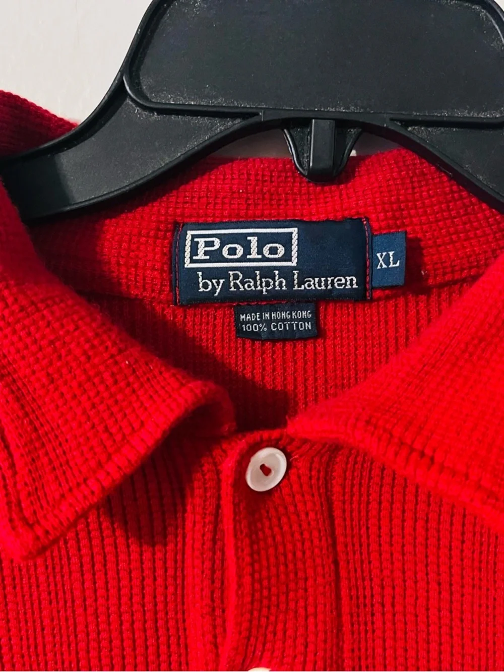 Ralph Lauren Red Polo with Navy, Yellow & Lime Stripes Sz XL